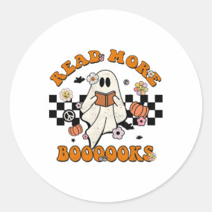 Groovy Halloween Read More Books Cute Boo Read A B Classic Round Sticker