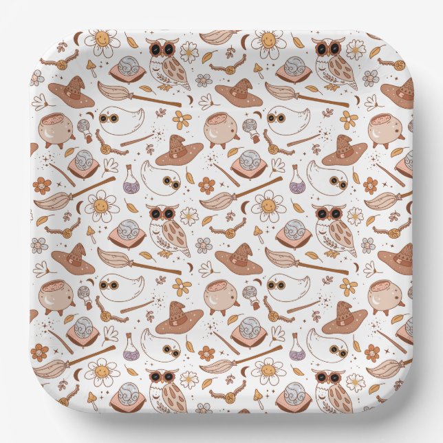 Groovy Halloween Retro Style Ghosts Funny Paper Plate (Front)