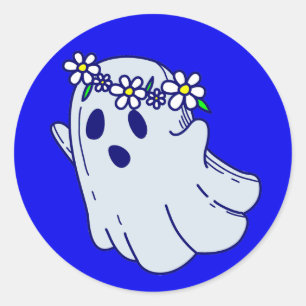groovy halloween spooky boho floral ghost classic round sticker