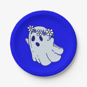 groovy halloween spooky boho floral ghost paper plate