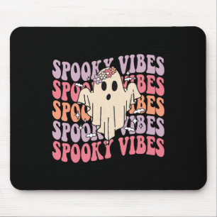 Groovy Halloween Spooky Vibes Retro Floral Ghost C Mouse Pad