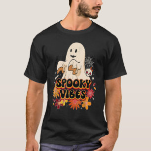 Groovy Halloween Spooky Vibes Retro Floral Ghost C T-Shirt