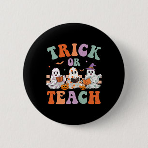 Groovy Halloween Trick Or Teach Floral Ghost Teach 6 Cm Round Badge