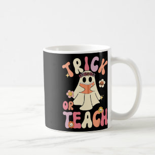 Groovy Halloween Trick Or Teach Retro Floral Ghost Coffee Mug