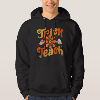 Groovy Halloween Trick or Teach Retro Floral Ghost Hoodie