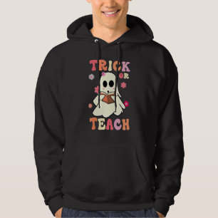Groovy Halloween Trick Or Teach Retro Floral Ghost Hoodie