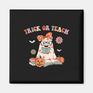 Groovy Halloween Trick or Teach Retro Floral Ghost Magnet