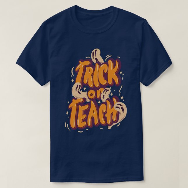 Groovy Halloween Trick or Teach Retro Floral Ghost T-Shirt (Design Front)