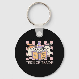 Groovy Halloween Trick or Teach Retro Ghost Teache Key Ring