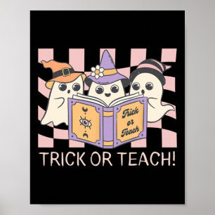 Groovy Halloween Trick or Teach Retro Ghost Teache Poster