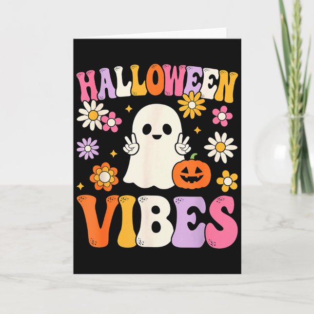 Groovy Halloween Vibes Costume Ghost Pumpkin  Card (Front)