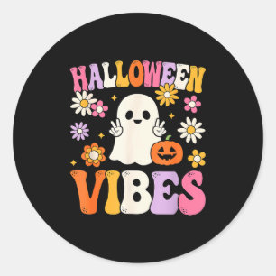 Groovy Halloween Vibes Costume Ghost Pumpkin  Classic Round Sticker