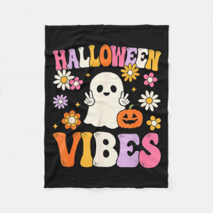 Groovy Halloween Vibes Costume Ghost Pumpkin  Fleece Blanket