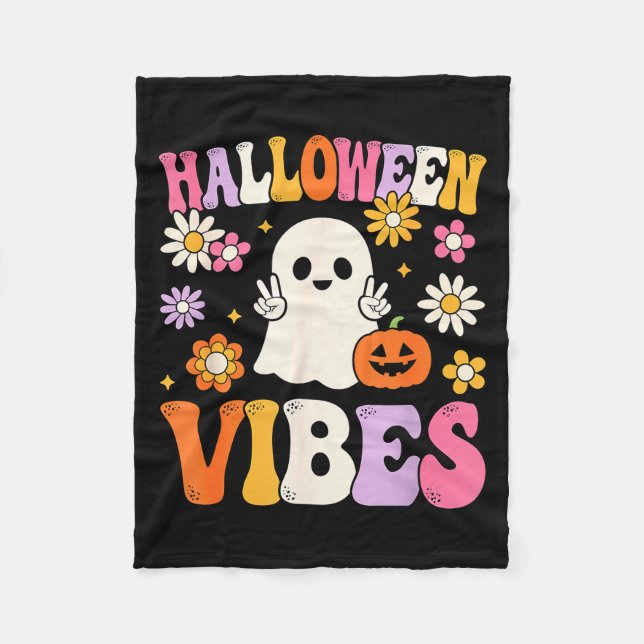 Groovy Halloween Vibes Costume Ghost Pumpkin  Fleece Blanket (Front)