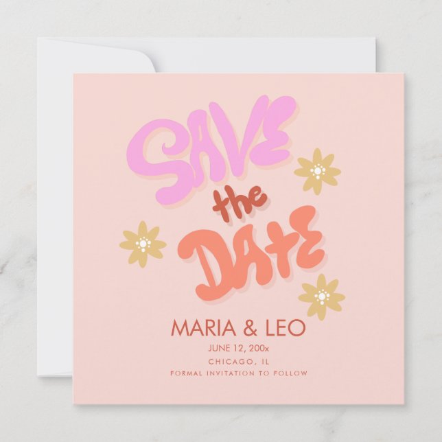 Groovy Hand Drawn Lettering Save the Date   Card (Front)