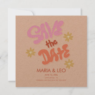 Groovy Hand Drawn Lettering Save the Date Card