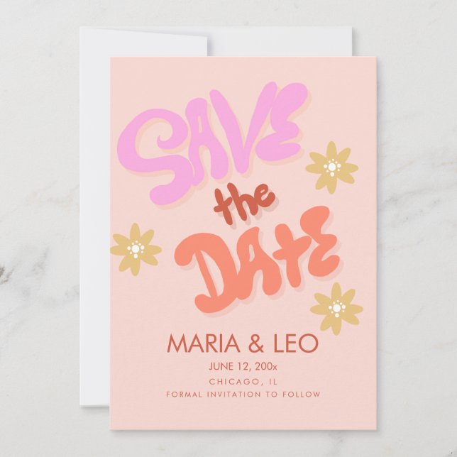 Groovy Hand Drawn Lettering Save the Date    Invitation (Front)