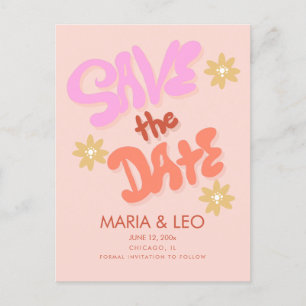 Groovy Hand Drawn Lettering Save the Date Postcard
