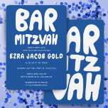 Groovy Handlettering Custom Bar Mitzvah Blue White Invitation<br><div class="desc">Perfect card to announce a bar mitzvah! Hand made art for you with handlettering on the front and back side! FULLY CUSTOMIZABLE! Click on “Personalise” above to edit the text. Click "edit using design tool" to adjust the fonts, colours and placements and to delete the back side design if you...</div>