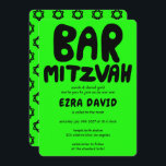 Groovy Handlettering Custom BAR Mitzvah Neon Stars Invitation<br><div class="desc">Perfect card to announce a bar mitzvah! Hand made art for you with handlettering on the front and a pattern on the back side! FULLY CUSTOMIZABLE! Click on “Personalise” above to edit the text. Click "edit using design tool" to adjust the fonts, colours and placements and to delete the back...</div>