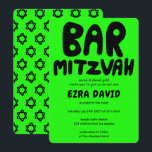 Groovy Handlettering Custom BAR Mitzvah Neon Stars Invitation<br><div class="desc">Perfect card to announce a bar mitzvah! Hand made art for you with handlettering on the front and a pattern on the back side! FULLY CUSTOMIZABLE! Click on “Personalise” above to edit the text. Click "edit using design tool" to adjust the fonts, colours and placements and to delete the back...</div>
