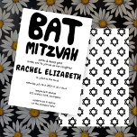Groovy Handlettering Custom Bat Mitzvah Bold Stars Invitation<br><div class="desc">Perfect card to announce a bat mitzvah! Hand made art for you with handlettering on the front and a pattern on the back side! FULLY CUSTOMIZABLE! Click on “Personalise” above to edit the text. Click "edit using design tool" to adjust the fonts, colours and placements and to delete the back...</div>