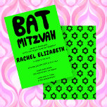 Groovy Handlettering Custom Bat Mitzvah Neon Stars Invitation<br><div class="desc">Perfect card to announce a bat mitzvah! Hand made art for you with handlettering on the front and a pattern on the back side! FULLY CUSTOMIZABLE! Click on “Personalise” above to edit the text. Click "edit using design tool" to adjust the fonts, colours and placements and to delete the back...</div>