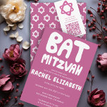 Groovy Handlettering Custom Bat Mitzvah Pink Stars Invitation<br><div class="desc">Perfect card to announce a bat mitzvah! Hand made art for you with handlettering on the front and a pattern on the back side! FULLY CUSTOMIZABLE! Click on “Personalise” above to edit the text. Click "edit using design tool" to adjust the fonts, colours and placements and to delete the back...</div>