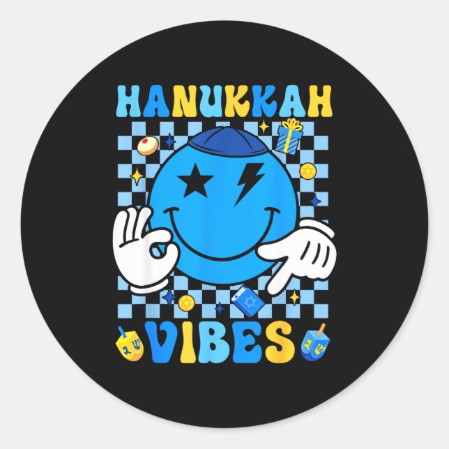 Groovy Hanukkah Vibes Chanukah Pajama Happy Hanukk Classic Round Sticker (Front)