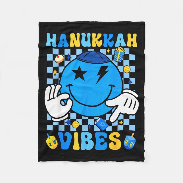 Groovy Hanukkah Vibes Chanukah Pajama Happy Hanukk Fleece Blanket (Front)