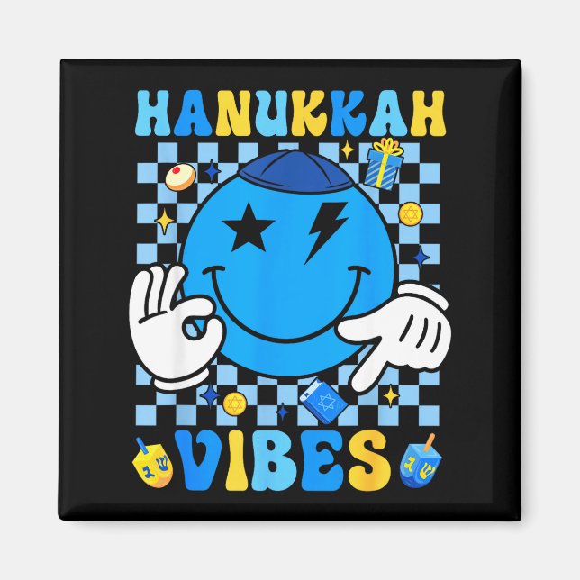 Groovy Hanukkah Vibes Chanukah Pajama Happy Hanukk Magnet (Front)