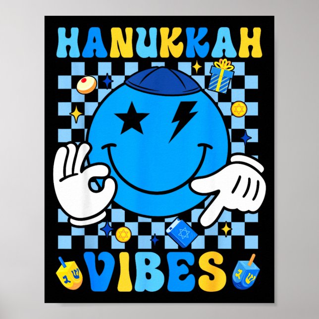 Groovy Hanukkah Vibes Chanukah Pajama Happy Hanukk Poster (Front)