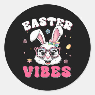 Groovy Happy Easter Cute Bunny Rabbit Face Womens  Classic Round Sticker