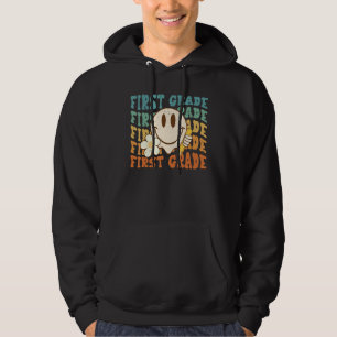 Groovy Happy Face Smile 1st Grade Teacher Student  Hoodie