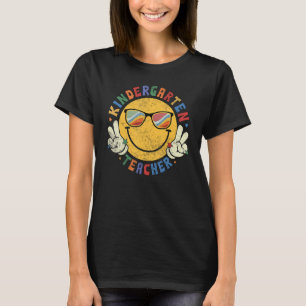 Groovy Happy Face Smile Kindergarten Teacher Back  T-Shirt