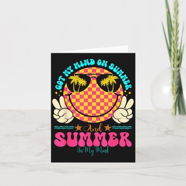 Groovy Happy Face Summer Vibes Got My Mind On Summ Card (Front)