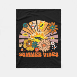 Groovy Happy Face Summer Vibes Sunshine Funny Fleece Blanket