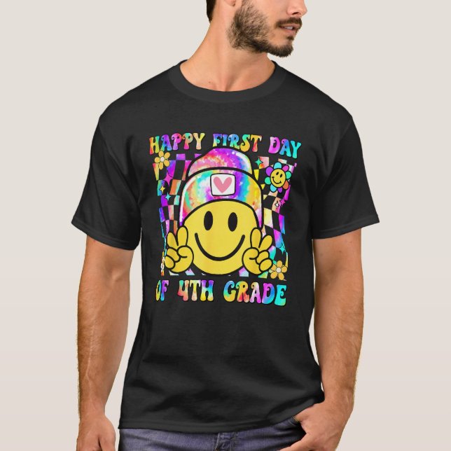 Groovy Happy First Day Of 4th Grade Boys Girls Kid T-Shirt (Front)
