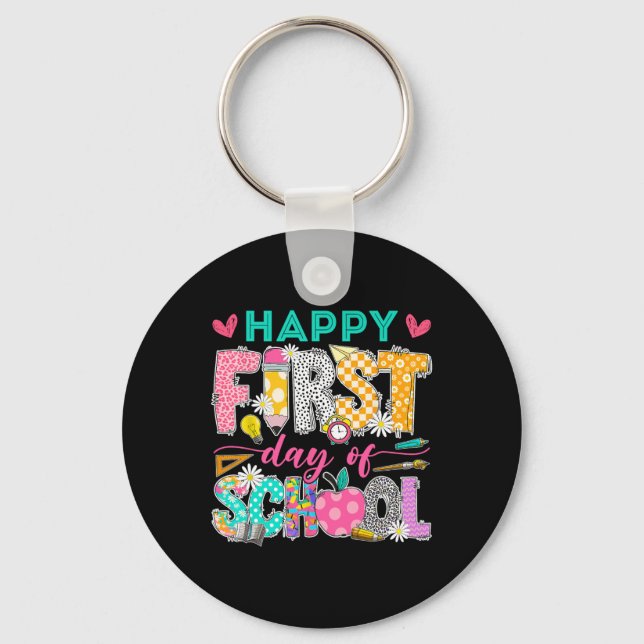 Groovy Happy First Day Of School Back To School St Key Ring (Front)
