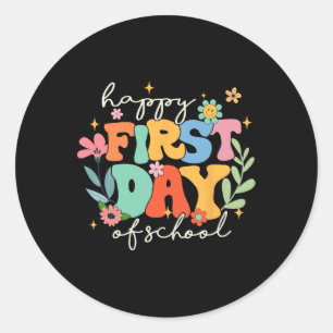Groovy Happy First Day Of School Back To School Te Classic Round Sticker