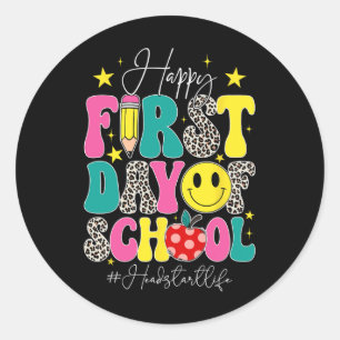 Groovy Happy First Day Of School Headstart Life He Classic Round Sticker