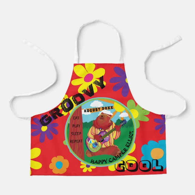 Groovy Happy Guitar Bear All Over Print Apron (Front)