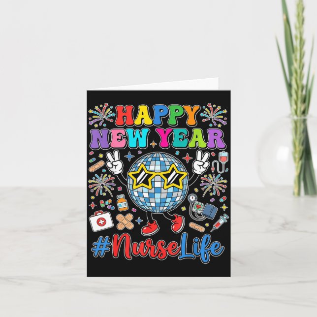 Groovy Happy New Year 2026 Nurse Life Disco Ball F Card (Front)