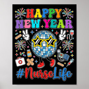 Groovy Happy New Year 2026 Nurse Life Disco Ball F Poster