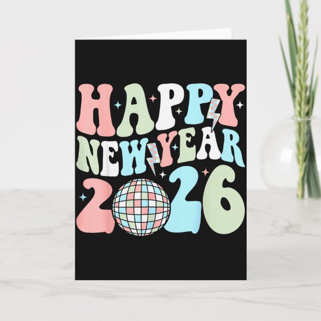 Groovy Happy New Year 2026 Party Cute New Years Ev Card (Front)