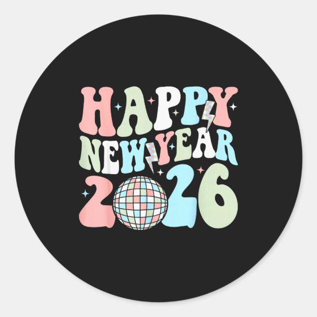 Groovy Happy New Year 2026 Party Cute New Years Ev Classic Round Sticker (Front)