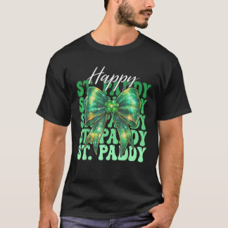 Groovy Happy Shamrock St Paddy Coquette Bow St Pat T-Shirt