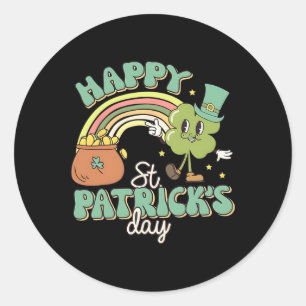 Groovy Happy St Patricks Day Shamrock Clover For W Classic Round Sticker