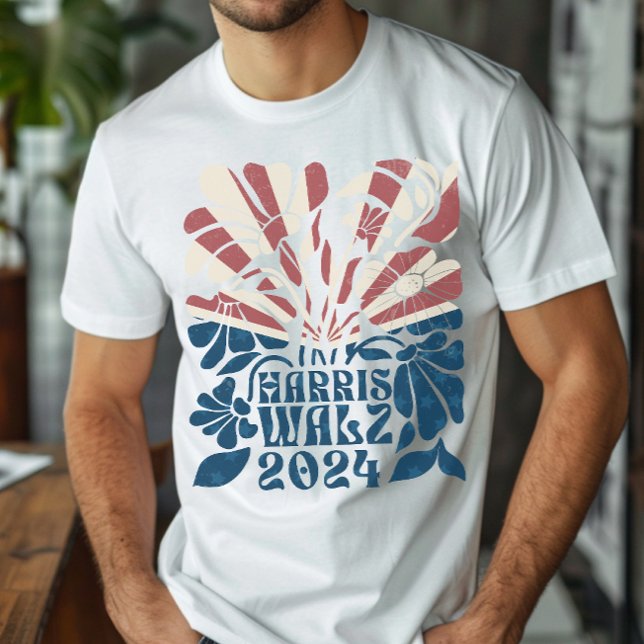 Groovy Harris and Walz 2024 American Flag T-Shirt (Creator Uploaded)