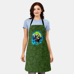 Groovy Hawaiian Surfer 1960s Retro Graphic Olive Apron